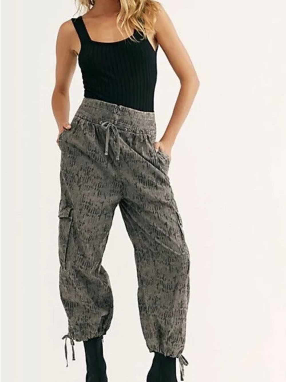Free People Gray Textured Cargo Joggers